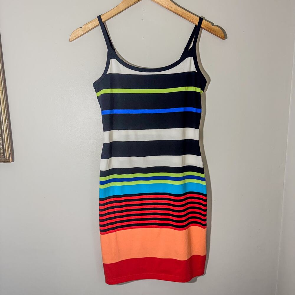 Vintage Derek Heart Striped Bodycon Cami Dress Medium Mini